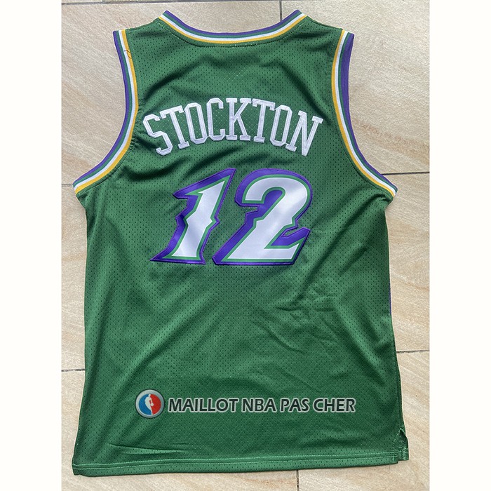 Maillot Utah Jazz John Stockton NO 12 Mitchell & Ness 1996-97 Vert